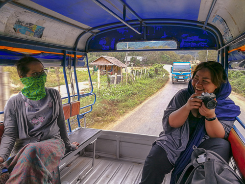 Inside a TukTuk going to Kuang Si waterfalls