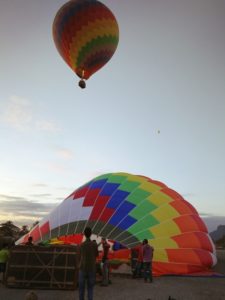 Balloon getting filled up with hot air